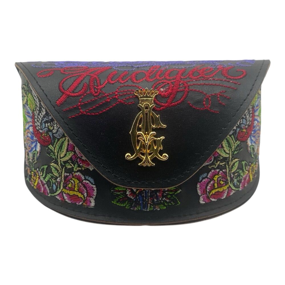 Christian Audigier Sunglasses Case Embroidered Leather Very Unique Case